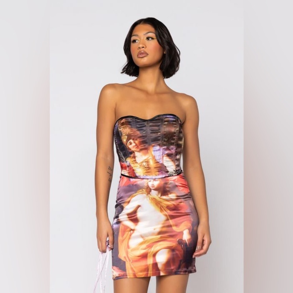 RENAISSANCE TUBE SATIN MINI DRESS WITH CORSET from AKIRA.. shopakira.com